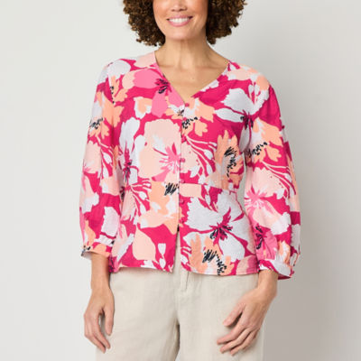 Liz Claiborne Womens Tall V Neck 3/4 Sleeve Peplum Top