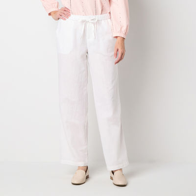 Liz Claiborne Linen Womens Mid Rise Wide Leg Drawstring Pant