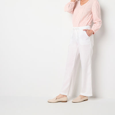 Liz Claiborne Linen Womens Mid Rise Wide Leg Drawstring Pant
