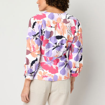 Liz Claiborne Womens V Neck 3/4 Sleeve Peplum Top