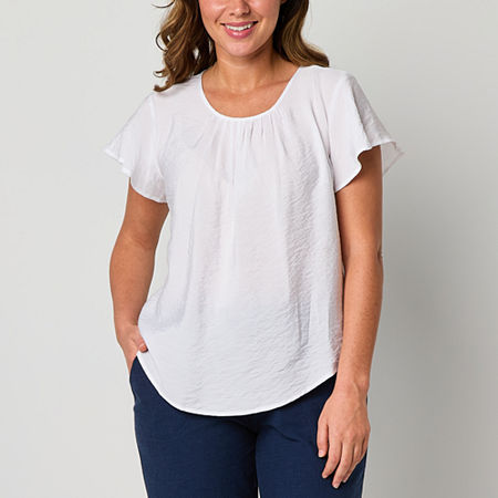 Liz Claiborne Womens Scoop Neck Short Sleeve Blouse, Xx-large, White