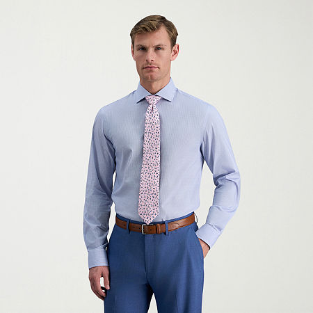 Haggar Mens Slim Fit Wrinkle Free Long Sleeve Dress Shirt, 18.5 34-35, Blue