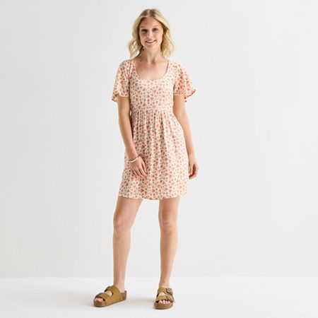 Hurley Womens Juniors Scoop Neck Short Sleeve Floral Fit + Flare Dress