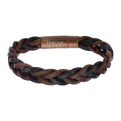 Mens Brown and Black Braided Leather Bracelet