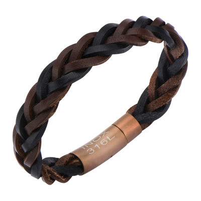 Mens Brown and Black Braided Leather Bracelet