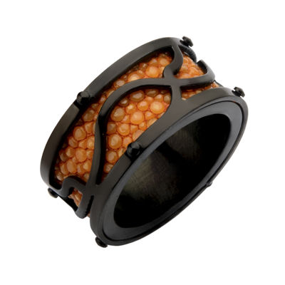 Mens Black and Orange Stainless Steel Stingray Ring