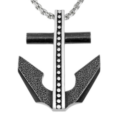 Mens Black IP Stainless Steel Anchor Pendant Necklace, Color Black