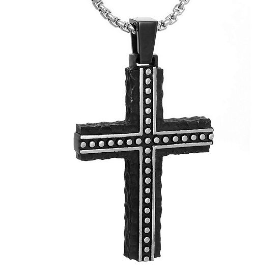 Mens Black Stainless Steel Cross Pendant Necklace, Color: Black - JCPenney