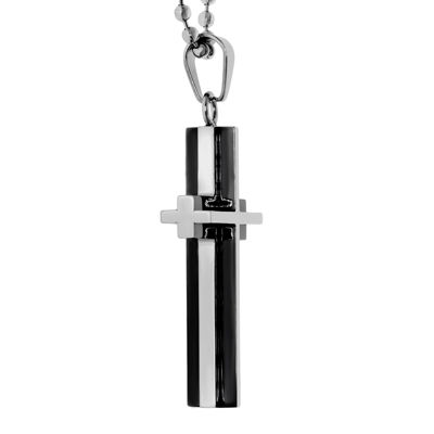 Mens Two-Tone Stainless Steel Cross Pendant Necklace