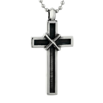 Mens Two-tone Stainless Steel Cross Pendant Necklace with Antique ...