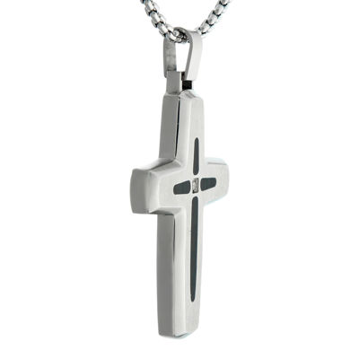 Mens Diamond Accent Stainless Steel Cross Pendant Necklace