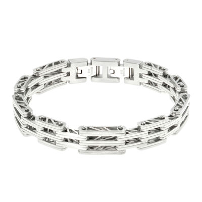 Mens Stainless Steel Chain Bracelet with Lock Extender