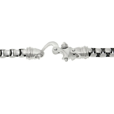 Mens Stainless Steel Round Box Chain Bracelet with Fancy Clasp