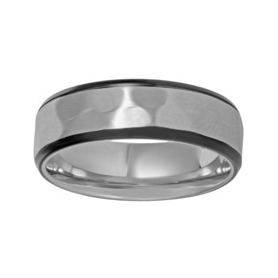 Mens Hammered-Texture Stainless Steel Band Ring