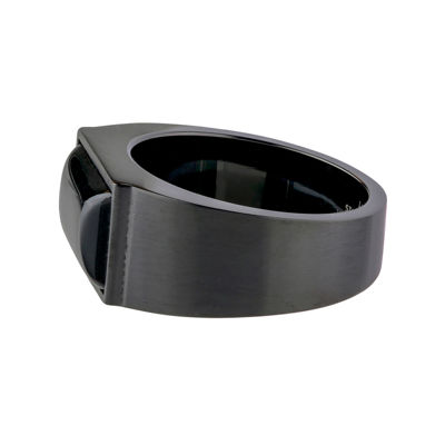 Mens Black Agate Stainless Steel Band Ring