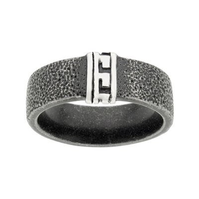 Mens Black Stainless Steel Band with Greek Design