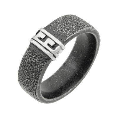 Mens Black Stainless Steel Band with Greek Design