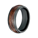 Mens Black Zirconium Band Ring with Wood Inlay