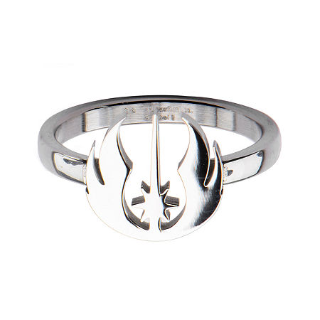 Star Wars Stainless Steel Jedi Symbol Cutout Ring, 9, White