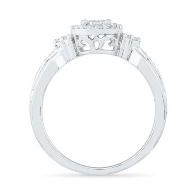 Promise My Love Womens 1/5 CT. Natural White Diamond Sterling Silver Round Side Stone Halo Promise Ring