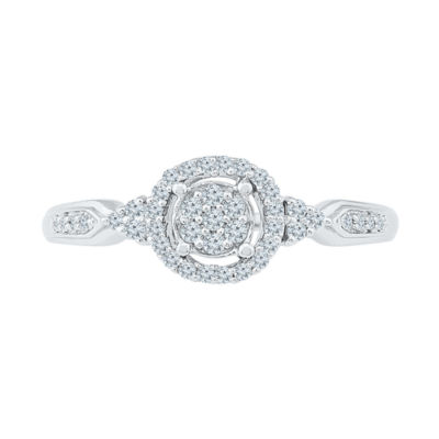 Promise My Love Womens 1/5 CT. Natural White Diamond Sterling Silver Round Side Stone Halo Promise Ring