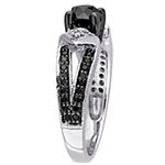 Womens 1 CT. T.W. Color Enhanced Round Black & White Diamond Sterling Silver Engagement Ring