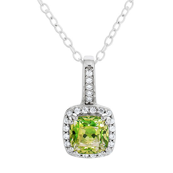 Womens Green Cubic Zirconia Sterling Silver Pendant Necklace