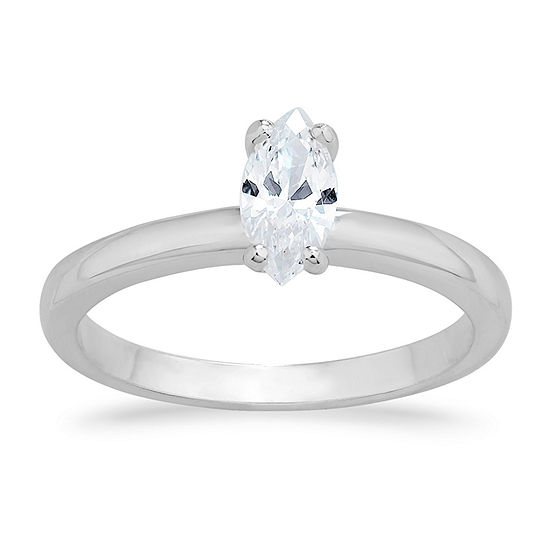 Womens White Cubic Zirconia Sterling Silver Solitaire Engagement Ring