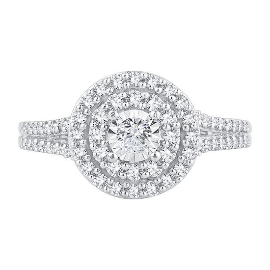 Womens 1/2 CT. T.W. Genuine White Diamond 10K White Gold Round Halo Engagement Ring