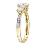 Womens Lab Created White Moissanite 10K Gold 3-Stone Engagement Ring
