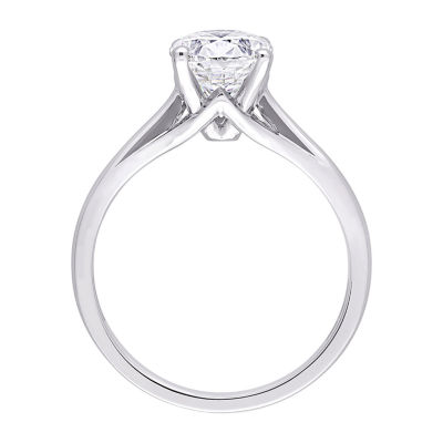 Womens Lab Created White Moissanite 10K White Gold Solitaire Engagement Ring