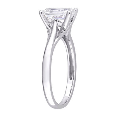 Womens Lab Created White Moissanite 10K White Gold Solitaire Engagement Ring