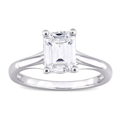 Womens Lab Created White Moissanite 10K White Gold Solitaire Engagement Ring