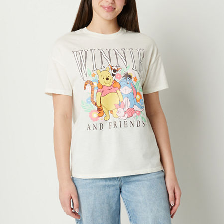  Juniors Winnie and Friends Womens Crew Neck Short Sleeve Winnie The Pooh Boyfriend Graphic T-Shirt