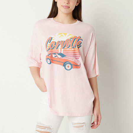  Juniors Corvette Car Womens Crew Neck Short Sleeve Oversized Graphic T-Shirt
