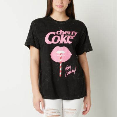 Juniors Cherry Coke Womens Crew Neck Short Sleeve Boyfriend Graphic T-Shirt