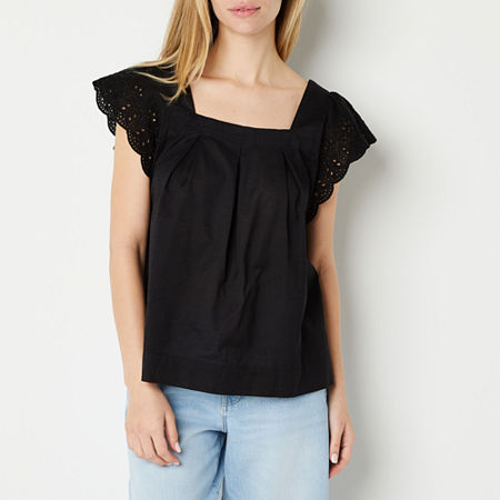  a.n.a Womens Square Neck Short Sleeve Blouse