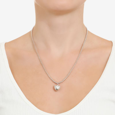Womens Sterling Silver Heart Pendant Necklace