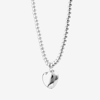 Womens Sterling Silver Heart Pendant Necklace