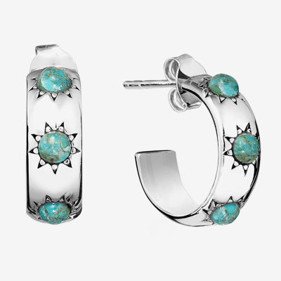 Turquoise Sterling Silver 15mm Round Hoop Earrings