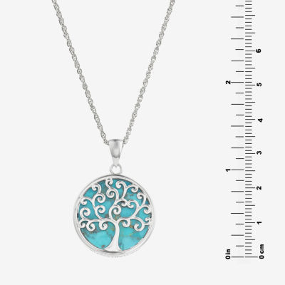 Womens Blue Turquoise Sterling Silver Round Pendant Necklace