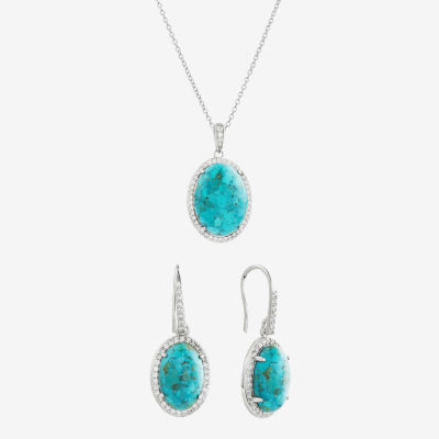 Enhanced Blue Turquoise Sterling Silver Oval 2-pc. Jewelry Set