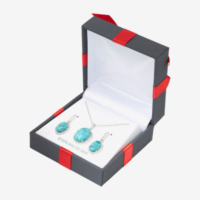 Enhanced Blue Turquoise Sterling Silver Oval 2-pc. Jewelry Set