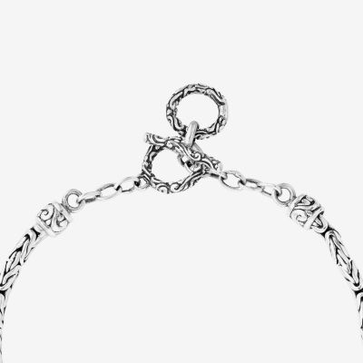 Bali Inspired Sterling Silver 8 Inch Solid Byzantine Link Bracelet