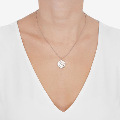 Womens Lab Created White Crystal 14K Rose Gold Over Silver 14K Rose Gold Circle Pendant Necklace