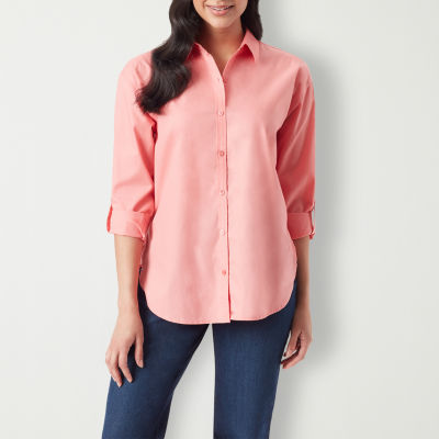 Gloria Vanderbilt Womens Long Sleeve Loose Fit Button-Down Shirt