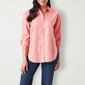 Gloria Vanderbilt Womens Long Sleeve Loose Fit Button-Down Shirt, Color:  Marjan Rose - JCPenney