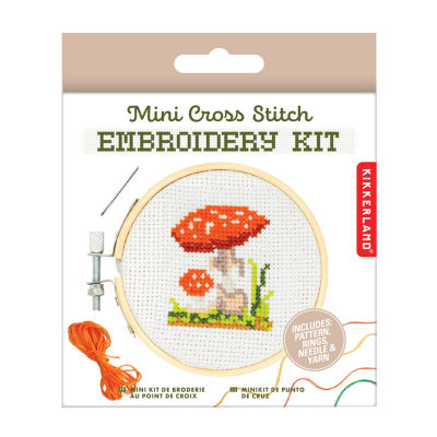 Kikkerland Mini Cross Stitch Mushroom Embroidery Kit