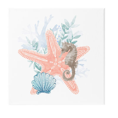 Stupell Industries Seahorse Starfish Layered Coral Canvas Art