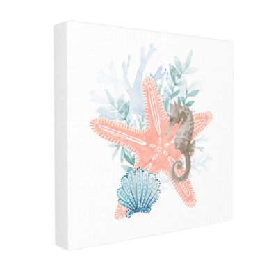 Stupell Industries Seahorse Starfish Layered Coral Canvas Art